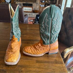 Men's Horsepower Top Hand Ostrich Green and Tan Leather Cowboy Boots